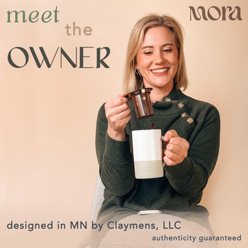 Mora Ceramics Tea Cup with Loose Leaf Infuser, Spoon and Lid, 12 oz, Microwave and Dishwasher Safe Coffee Mug - Rustic Matte Ceramic Glaze, Modern Herbal Tea Strainer - Great Gift for Women, Limestone - Image 3